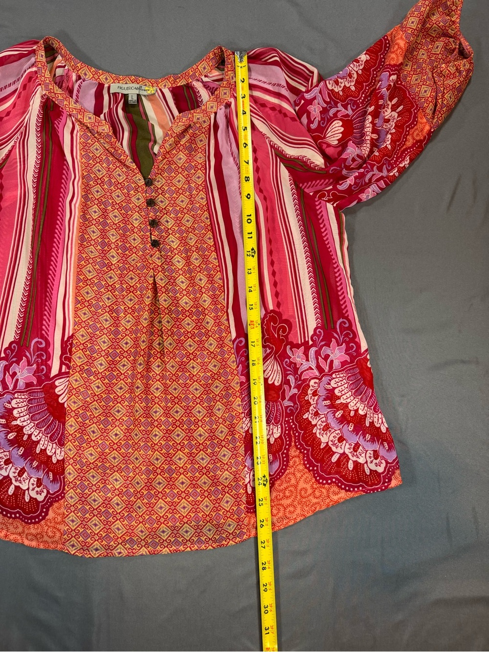 Women’s Pink Bohemian Long-Sleeve Peasant Blouse - Picture 6 of 6